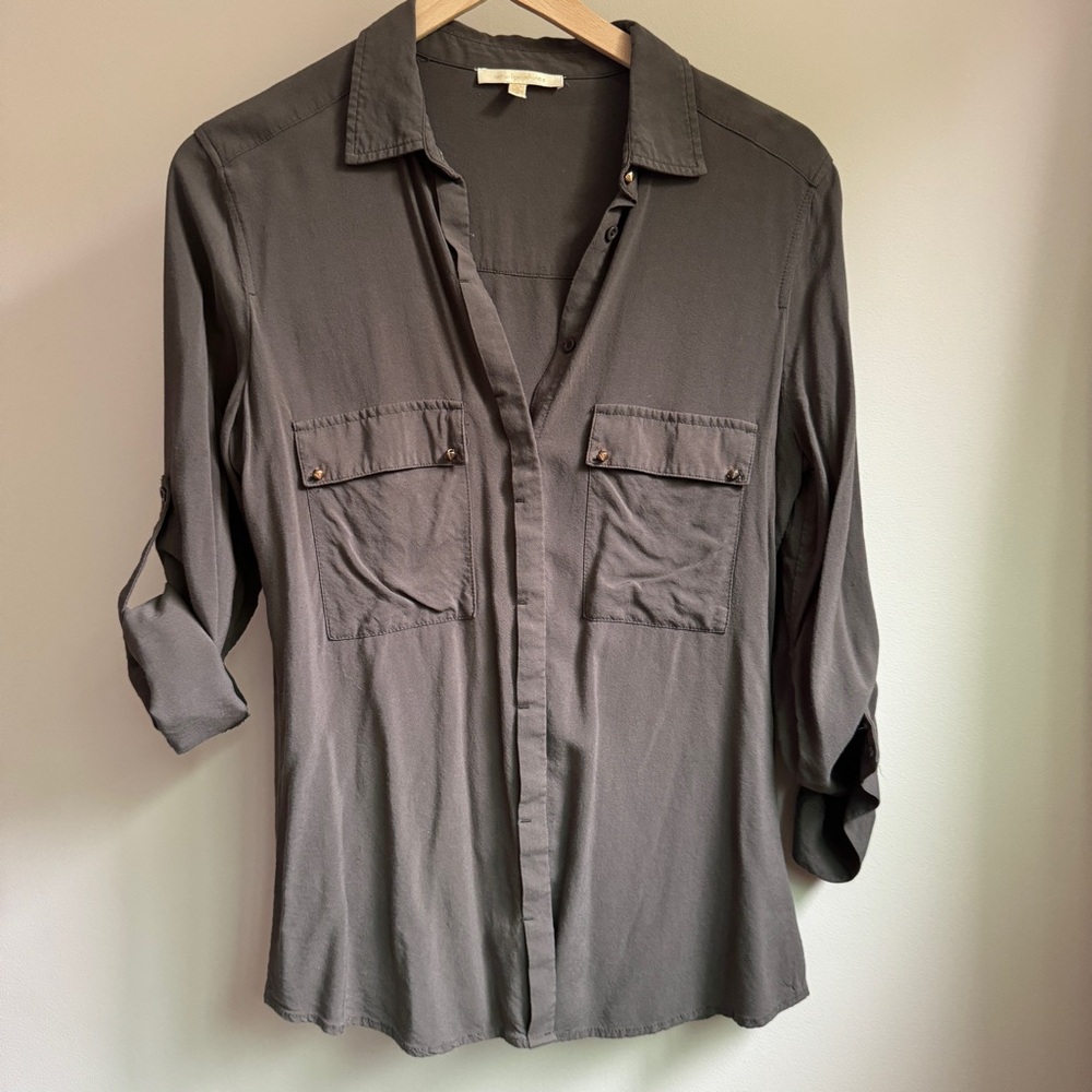 Taupe/Dark Olive Button Down Shirt